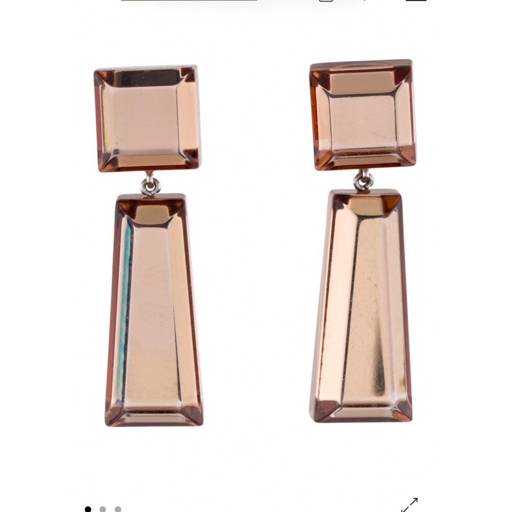 Rachel Comey Beam Drop Earrings Amber Acrylic Silver Tone Geometric Statement